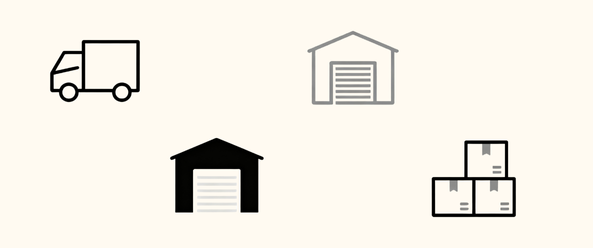 Ícones de caminhão, depósito e caixas, representando custos logísticos